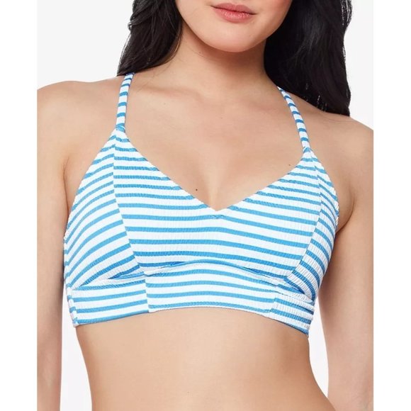 JESSICA SIMPSON Sunshine Stripe Cropped Bikini Top - Blue - Large - Picture 3 of 3